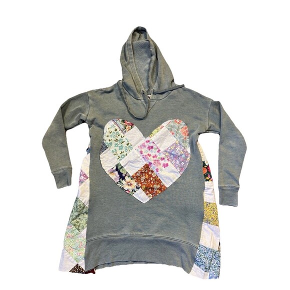 American Eagle Outfitters Tops - Upcycled American Eagle Hoodie XS Handmade Quilt Heart Patchwork Cottagecore